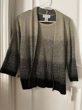 Alfred Dunner Gold and Black Gradient Open-Front Attached Cardigan